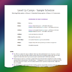 Level Up Camps - sample schedule - partial page