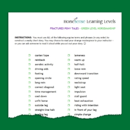 partial list of equine terms for Fractured Pony Tales worksheet