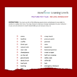 checklist of equine terms for Fractured Pony Tales - Red Level Horsemanship - partial page