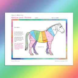 example page - partially colored drawing and Rainbow Level - Western curriculum checklists