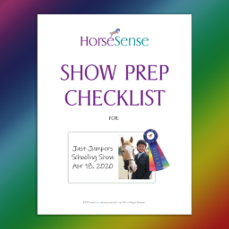 sample cover page from show prep checklist with horse and rider photo and ribbon