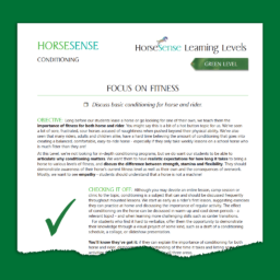 first page of Green HorseSense Teaching Guide - Focus on Fitness
